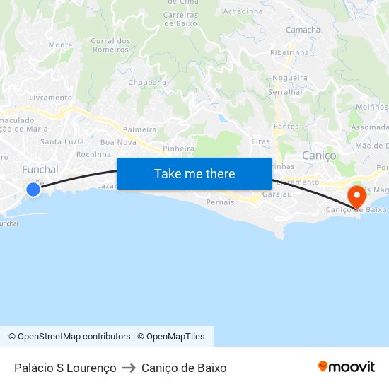 Palácio S Lourenço to Caniço de Baixo map