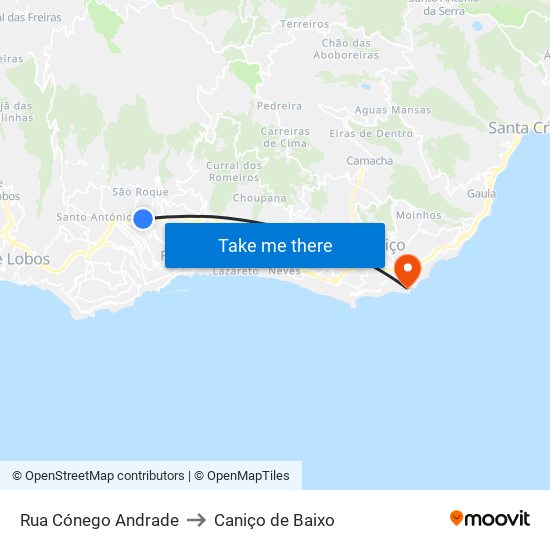 Rua Cónego Andrade to Caniço de Baixo map