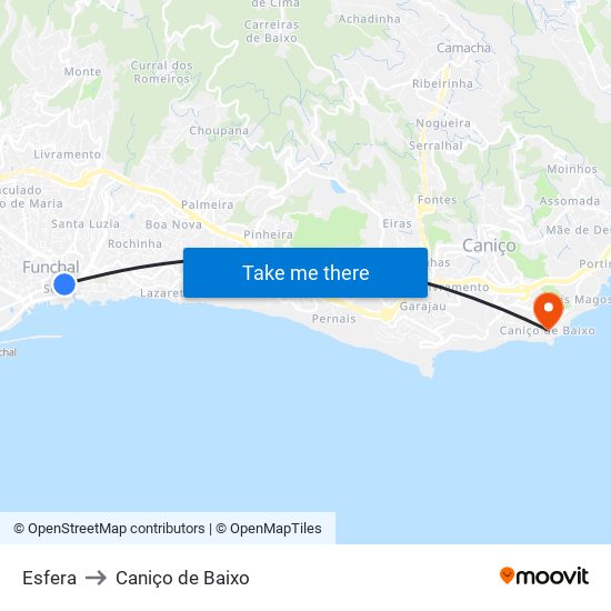 Esfera to Caniço de Baixo map