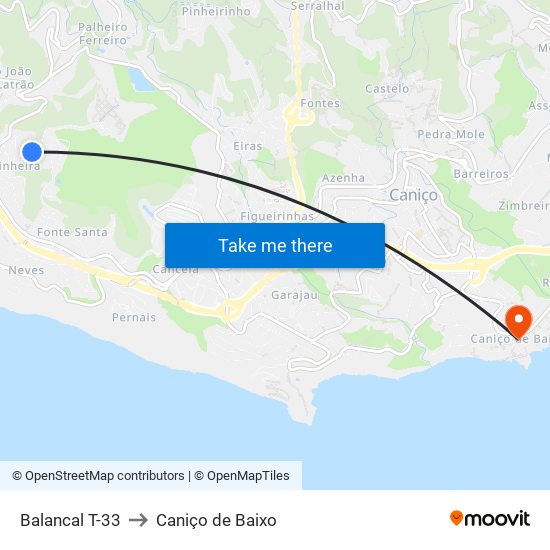 Balancal  T-33 to Caniço de Baixo map