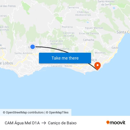 CAM Água Mel  D1A to Caniço de Baixo map