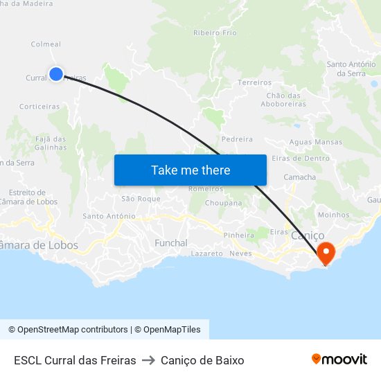 ESCL Curral das Freiras to Caniço de Baixo map