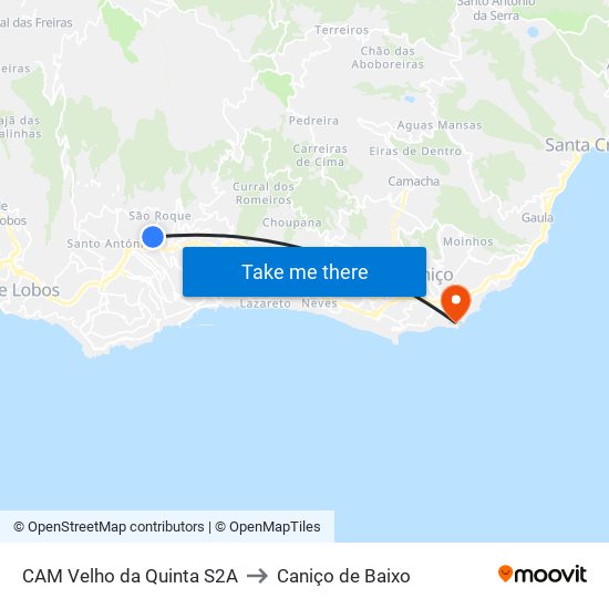 CAM Velho da Quinta  S2A to Caniço de Baixo map