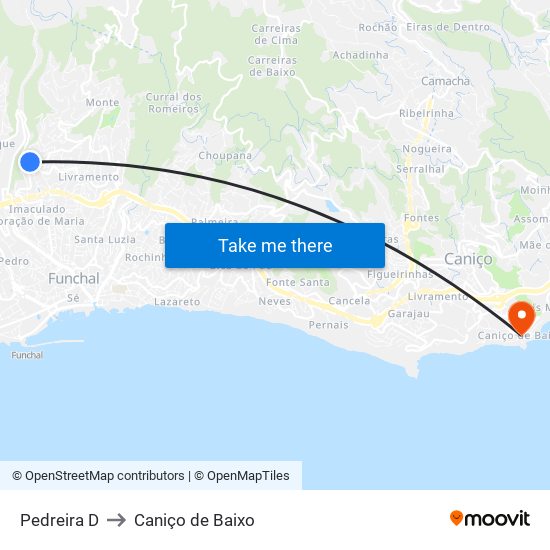 Pedreira  D to Caniço de Baixo map