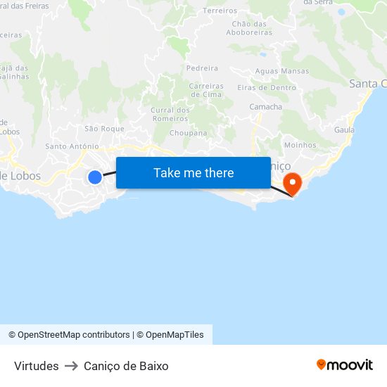 Virtudes to Caniço de Baixo map