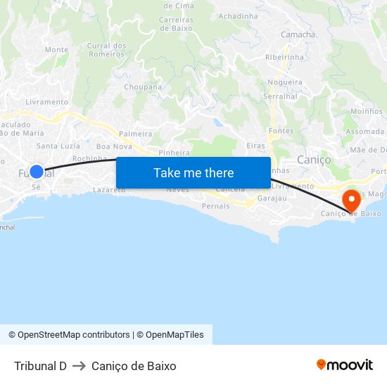 Tribunal  D to Caniço de Baixo map