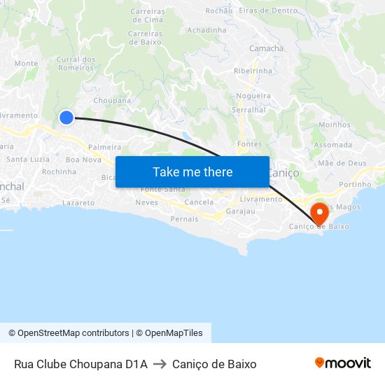 Rua Clube Choupana  D1A to Caniço de Baixo map