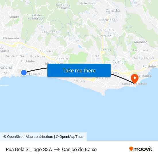 Rua Bela S Tiago  S3A to Caniço de Baixo map