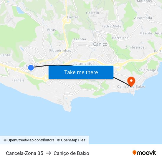 Cancela-Zona 35 to Caniço de Baixo map