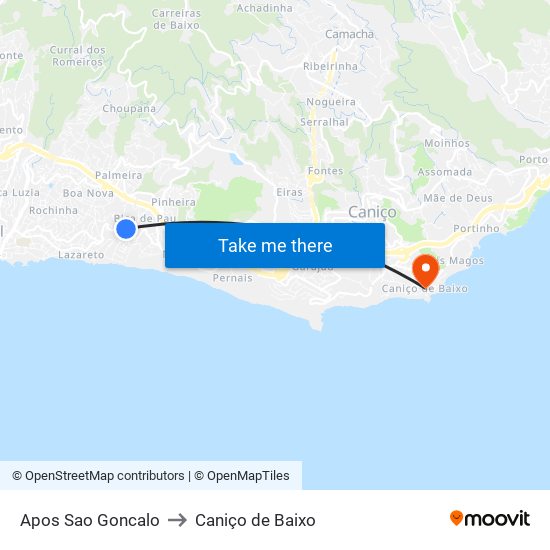 Apos Sao Goncalo to Caniço de Baixo map