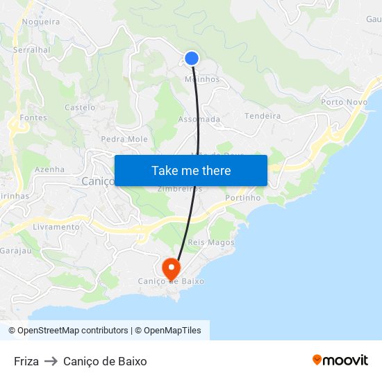 Friza to Caniço de Baixo map