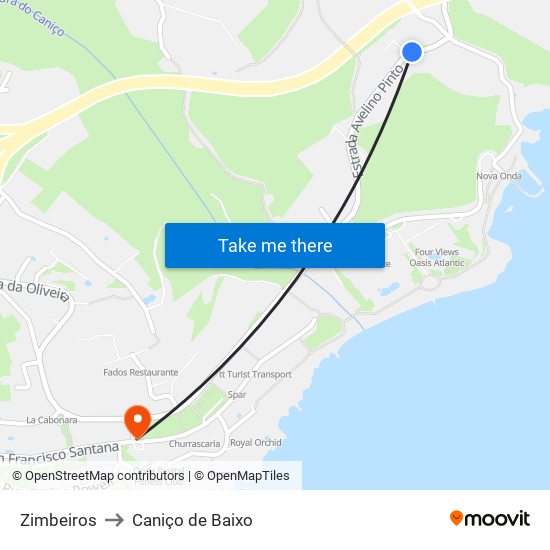 Zimbeiros to Caniço de Baixo map