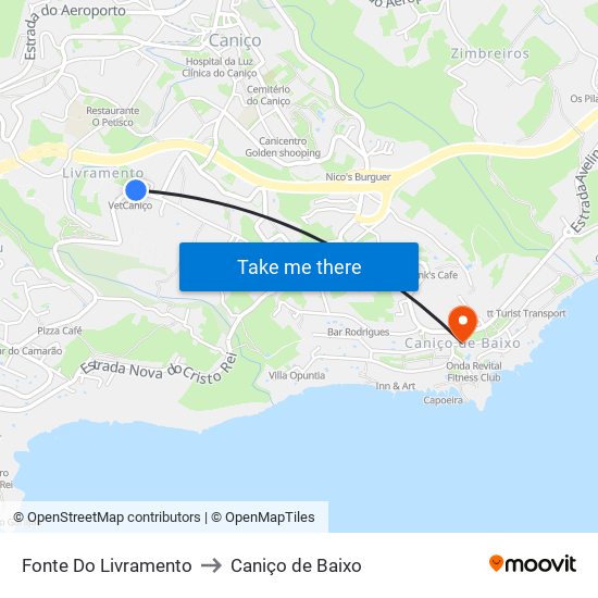 Fonte Do Livramento to Caniço de Baixo map