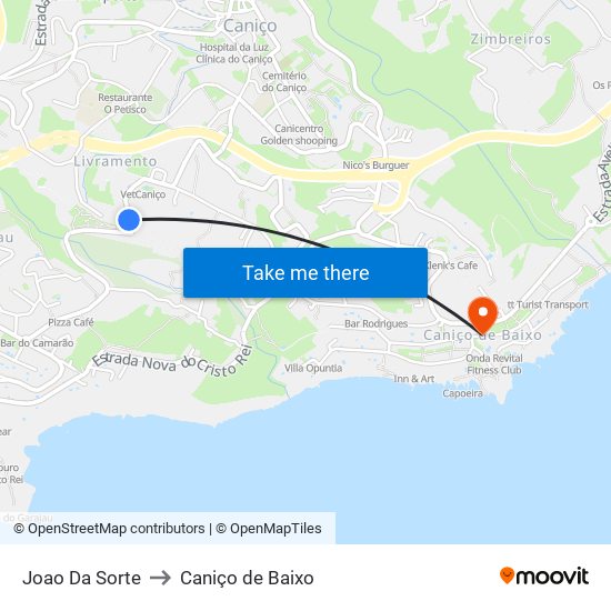 Joao Da Sorte to Caniço de Baixo map