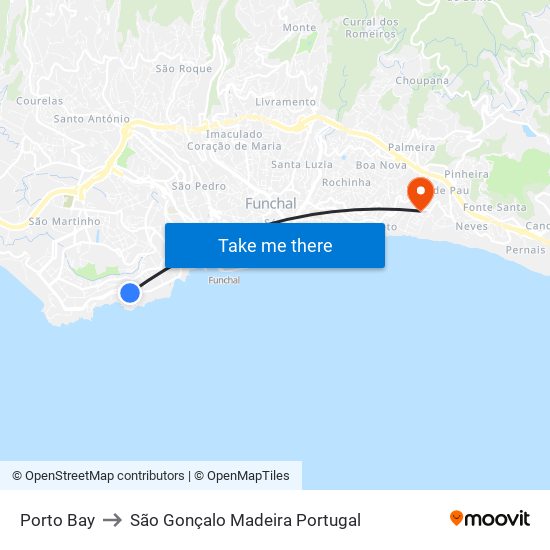 Porto Bay to São Gonçalo Madeira Portugal map