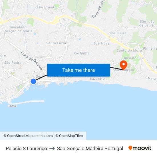 Palácio S Lourenço to São Gonçalo Madeira Portugal map