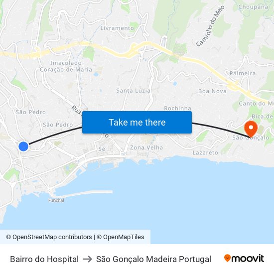 Bairro do Hospital to São Gonçalo Madeira Portugal map