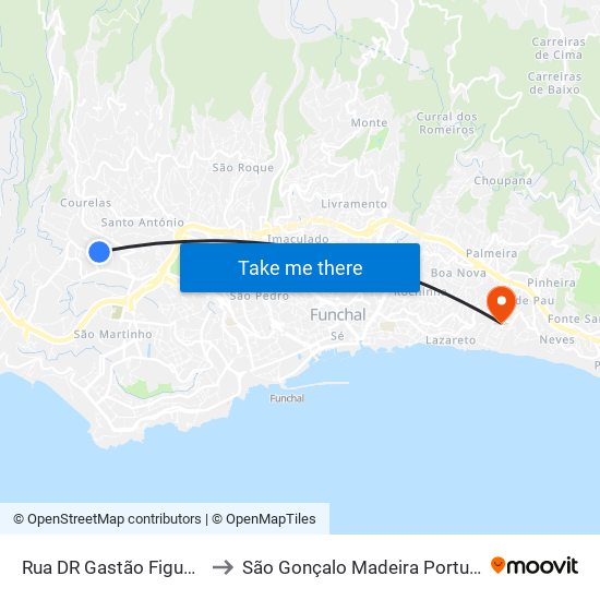 Rua DR Gastão Figueira to São Gonçalo Madeira Portugal map