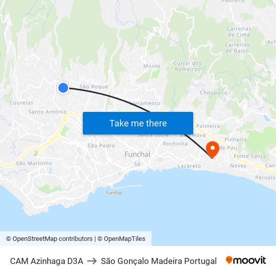 CAM Azinhaga  D3A to São Gonçalo Madeira Portugal map