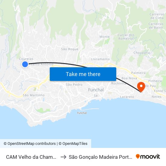 CAM Velho da Chamorra to São Gonçalo Madeira Portugal map