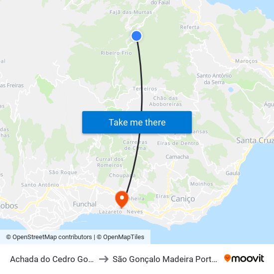 Achada do Cedro Gordo to São Gonçalo Madeira Portugal map
