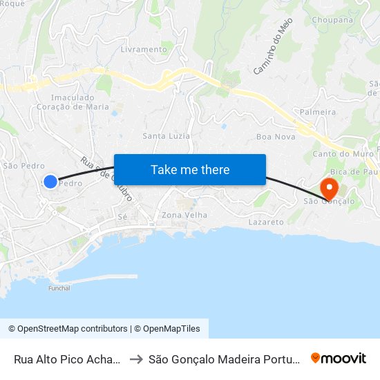 Rua Alto Pico  Achada to São Gonçalo Madeira Portugal map