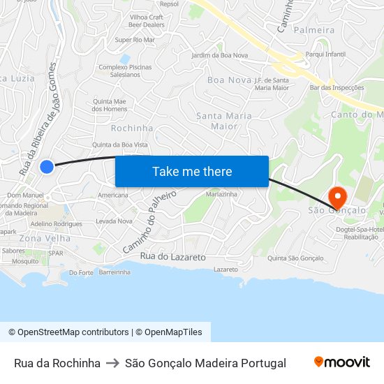 Rua da Rochinha to São Gonçalo Madeira Portugal map