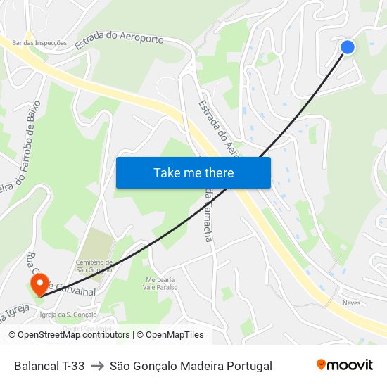 Balancal  T-33 to São Gonçalo Madeira Portugal map