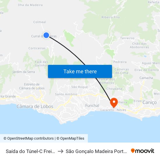 Saída do Túnel-C Freiras to São Gonçalo Madeira Portugal map