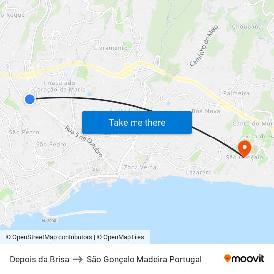 Depois da Brisa to São Gonçalo Madeira Portugal map