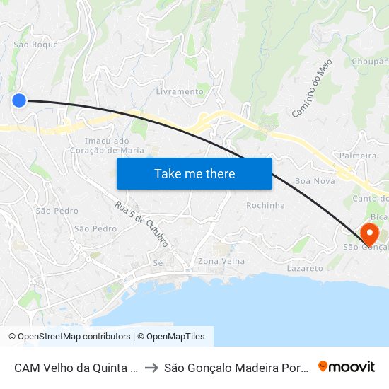 CAM Velho da Quinta  S2A to São Gonçalo Madeira Portugal map