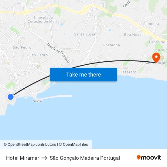 Hotel Miramar to São Gonçalo Madeira Portugal map