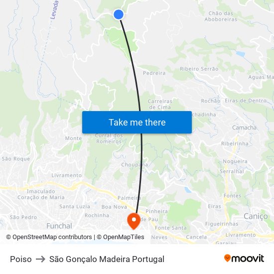 Poiso to São Gonçalo Madeira Portugal map