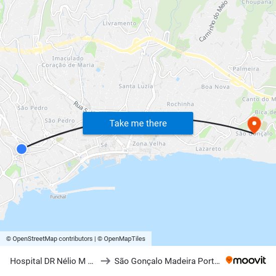 Hospital DR Nélio M  S1A to São Gonçalo Madeira Portugal map