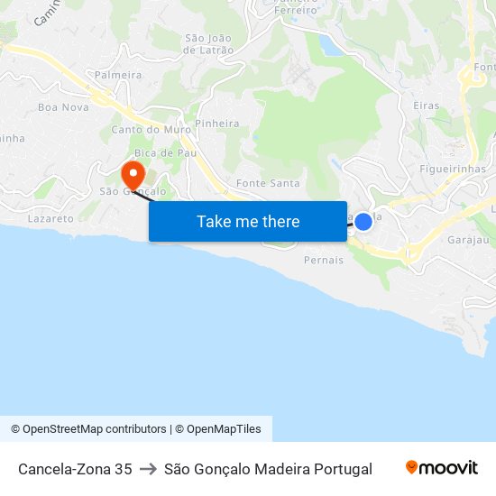 Cancela-Zona 35 to São Gonçalo Madeira Portugal map