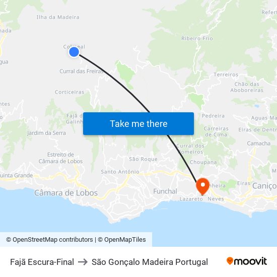 Fajã Escura-Final to São Gonçalo Madeira Portugal map