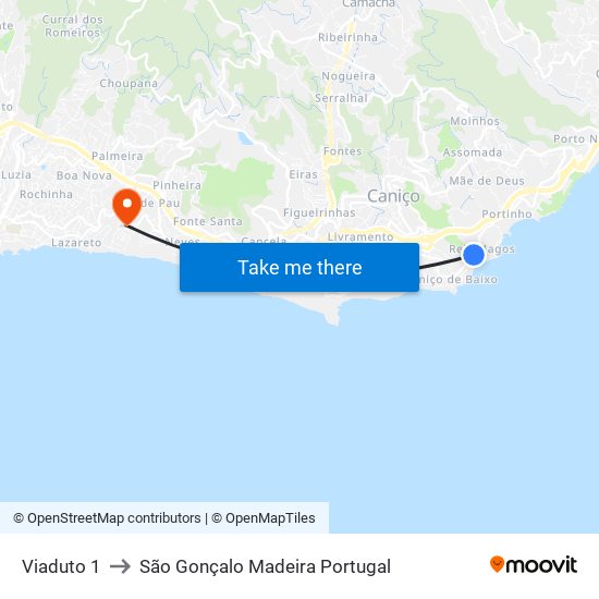 Viaduto 1 to São Gonçalo Madeira Portugal map