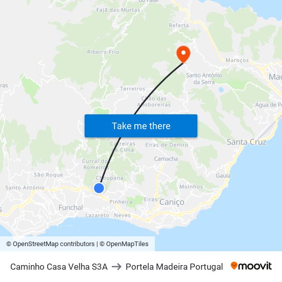 Caminho Casa Velha  S3A to Portela Madeira Portugal map