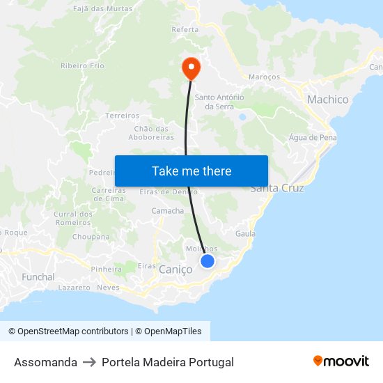 Assomanda to Portela Madeira Portugal map