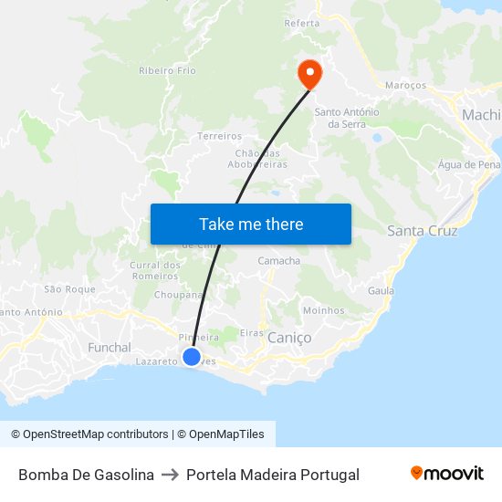 Bomba De Gasolina to Portela Madeira Portugal map