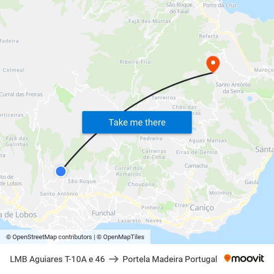 LMB Aguiares  T-10A e 46 to Portela Madeira Portugal map