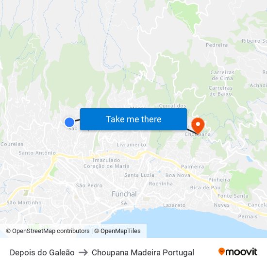 Depois do Galeão to Choupana Madeira Portugal map