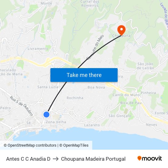 Antes C C Anadia  D to Choupana Madeira Portugal map