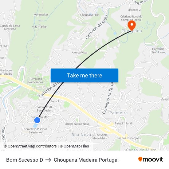 Bom Sucesso  D to Choupana Madeira Portugal map