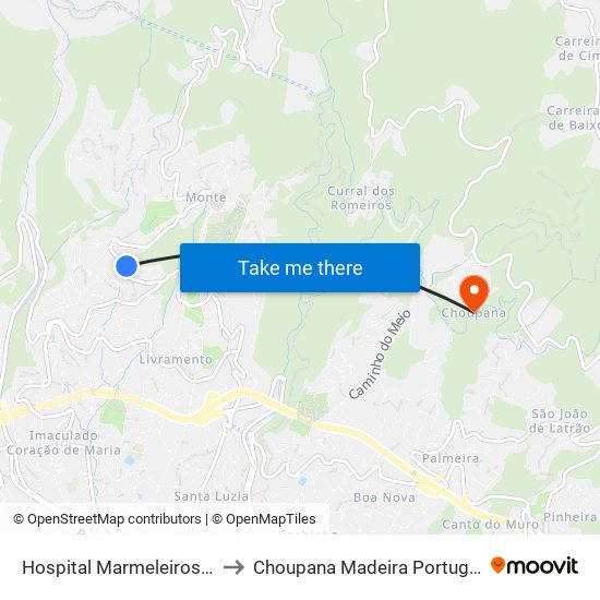Hospital Marmeleiros  S to Choupana Madeira Portugal map