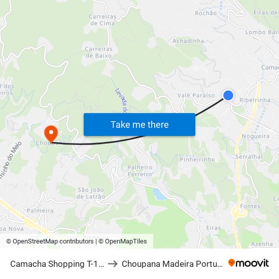 Camacha Shopping  T-129 to Choupana Madeira Portugal map