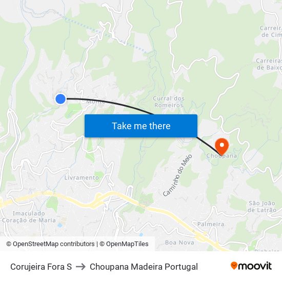 Corujeira Fora  S to Choupana Madeira Portugal map