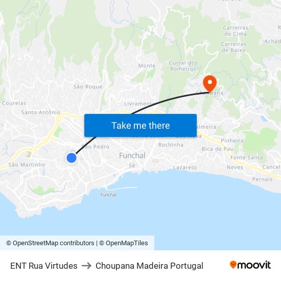 ENT Rua Virtudes to Choupana Madeira Portugal map