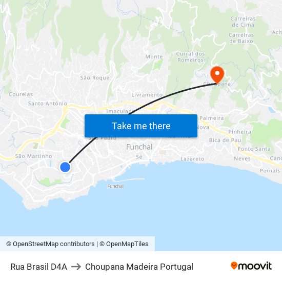Rua Brasil  D4A to Choupana Madeira Portugal map
