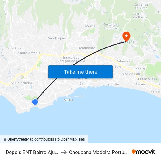 Depois ENT Bairro Ajuda to Choupana Madeira Portugal map